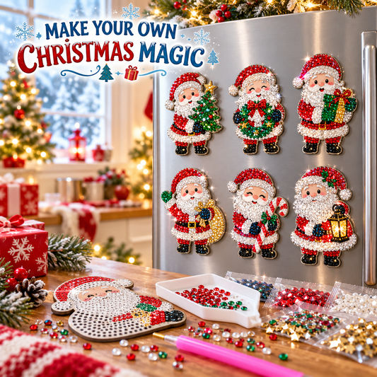 🎅 6-Piece DIY Christmas Diamond Art Fridge Magnets ❄️